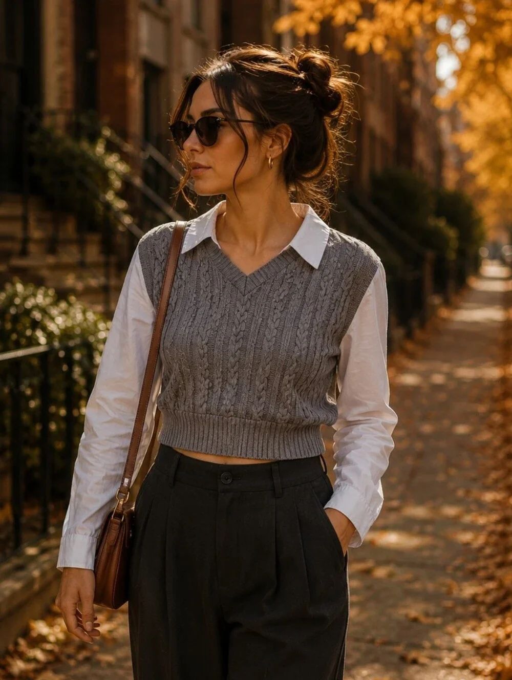SHEIN Grey Knit Bodice with White Shirt Trim